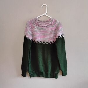 Handmade Dark Green & Pink Marled Crewneck Sweater – Size 8 Girls NWoT